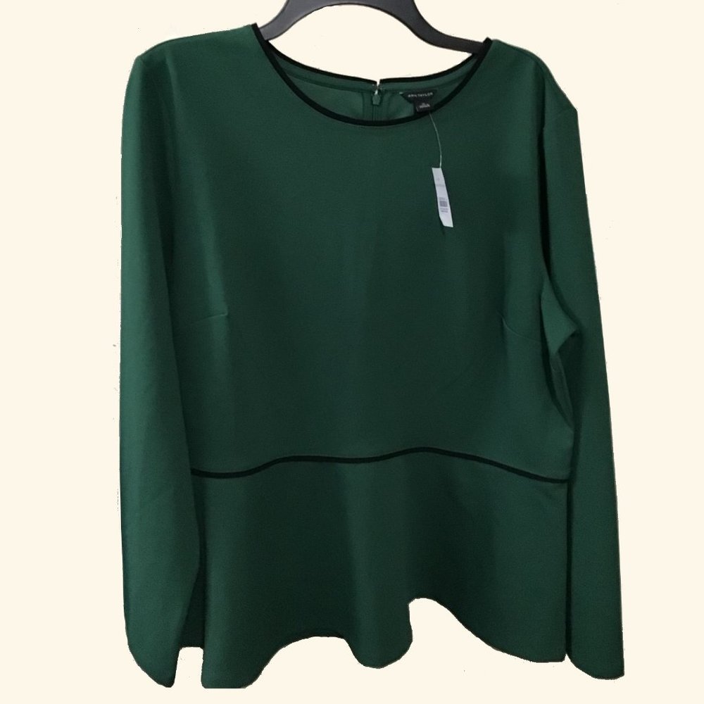 NWT Ann Taylor Forest Green Peplum Blouse XL
